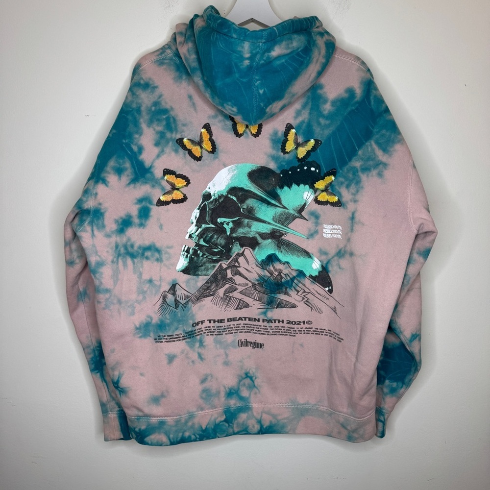 Tie-Dye Pink & Teal Graphic Hoodie Sweatshirt - Picture 2 of 4